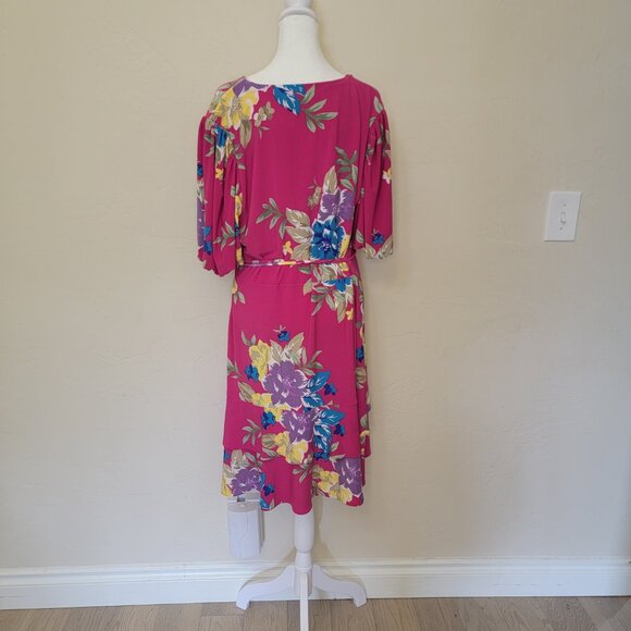 Ralph Lauren Pink Floral V-Neck Dress, Size 14, $90 NWT - Picture 2 of 8